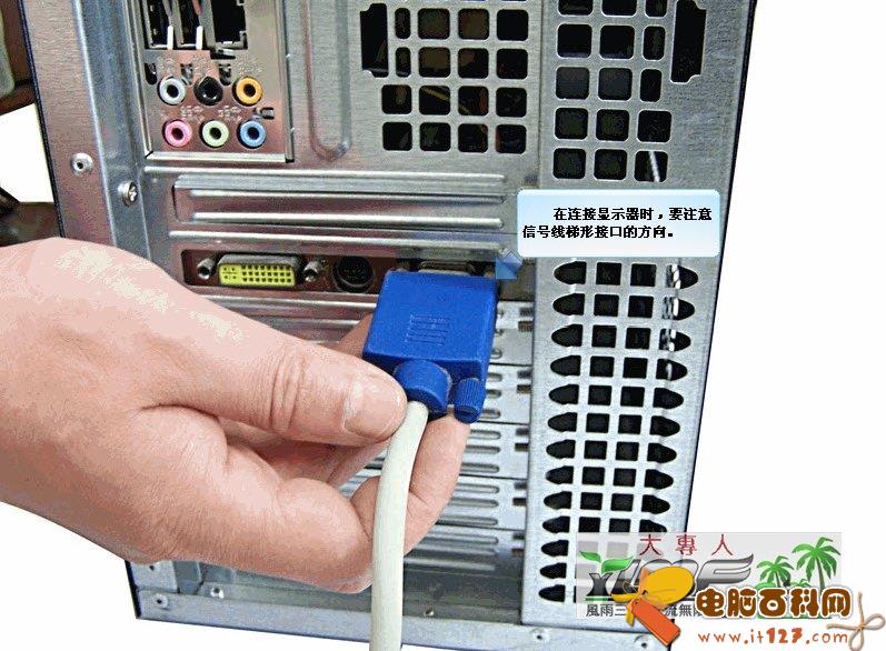 在连接显示器时,需要注意信号线提醒接口的方向